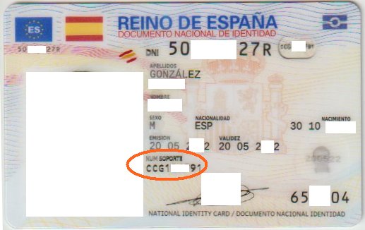 Ejemplo Número Soporte DNI